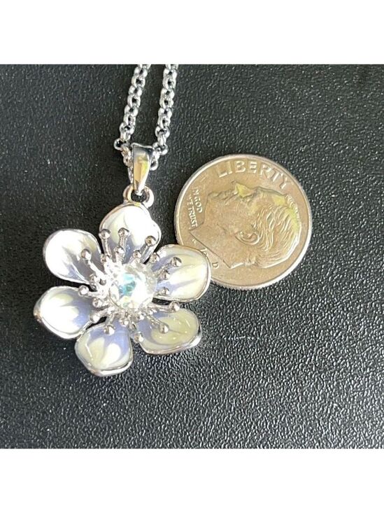 Swarovski Jewelry - Eternal Bloom Necklace Silver Enamel Clear Faceted Swarovski Crystal